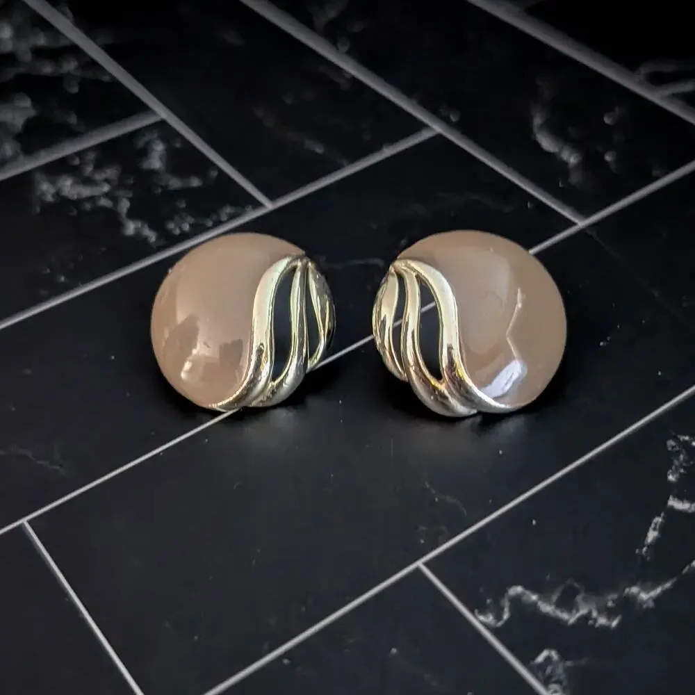 Vintage Stud Earrings Muted Brown & Gold Tone - Damaged Stud